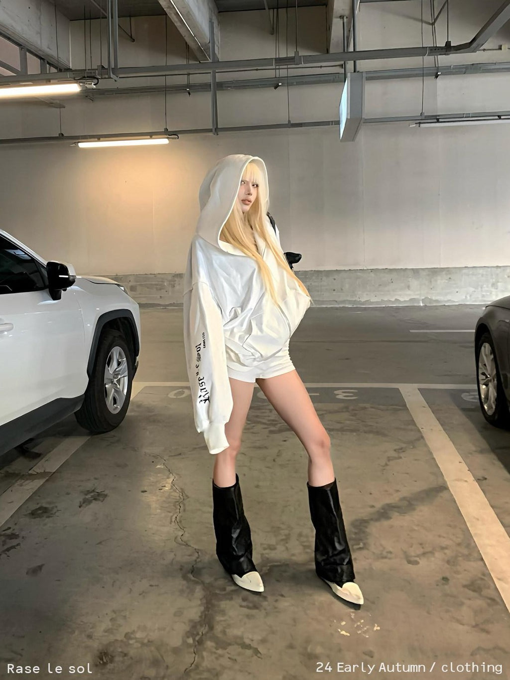 Rase le sol White Oversized Loose Open Front American Streetwear Women's Zip-up Hoodies