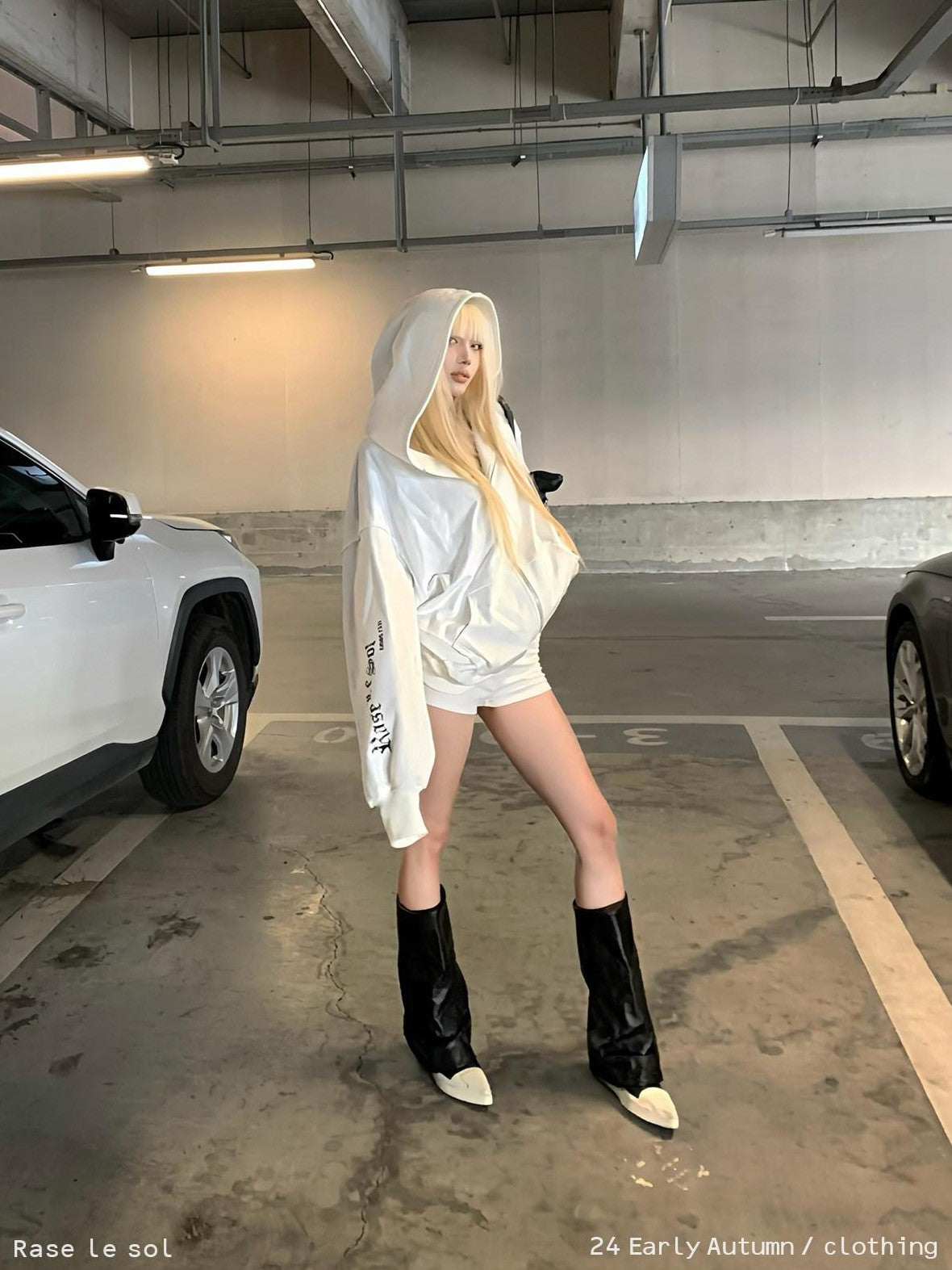 Rase le sol White Oversized Loose Open Front American Streetwear Women's Zip-up Hoodies