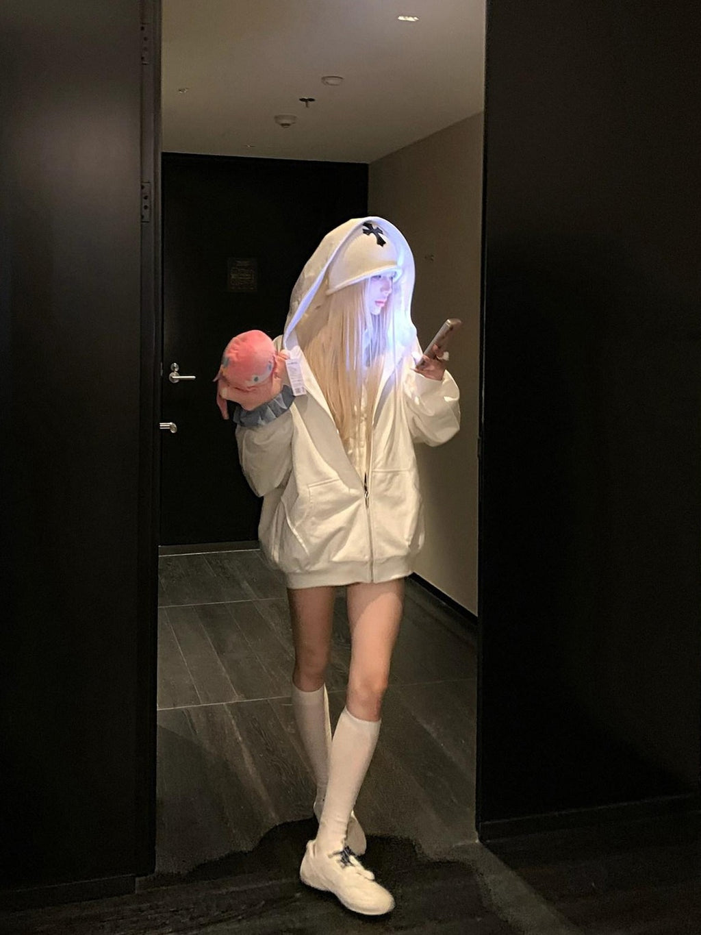 Rase le sol White Oversized Loose Open Front American Streetwear Women's Zip-up Hoodies