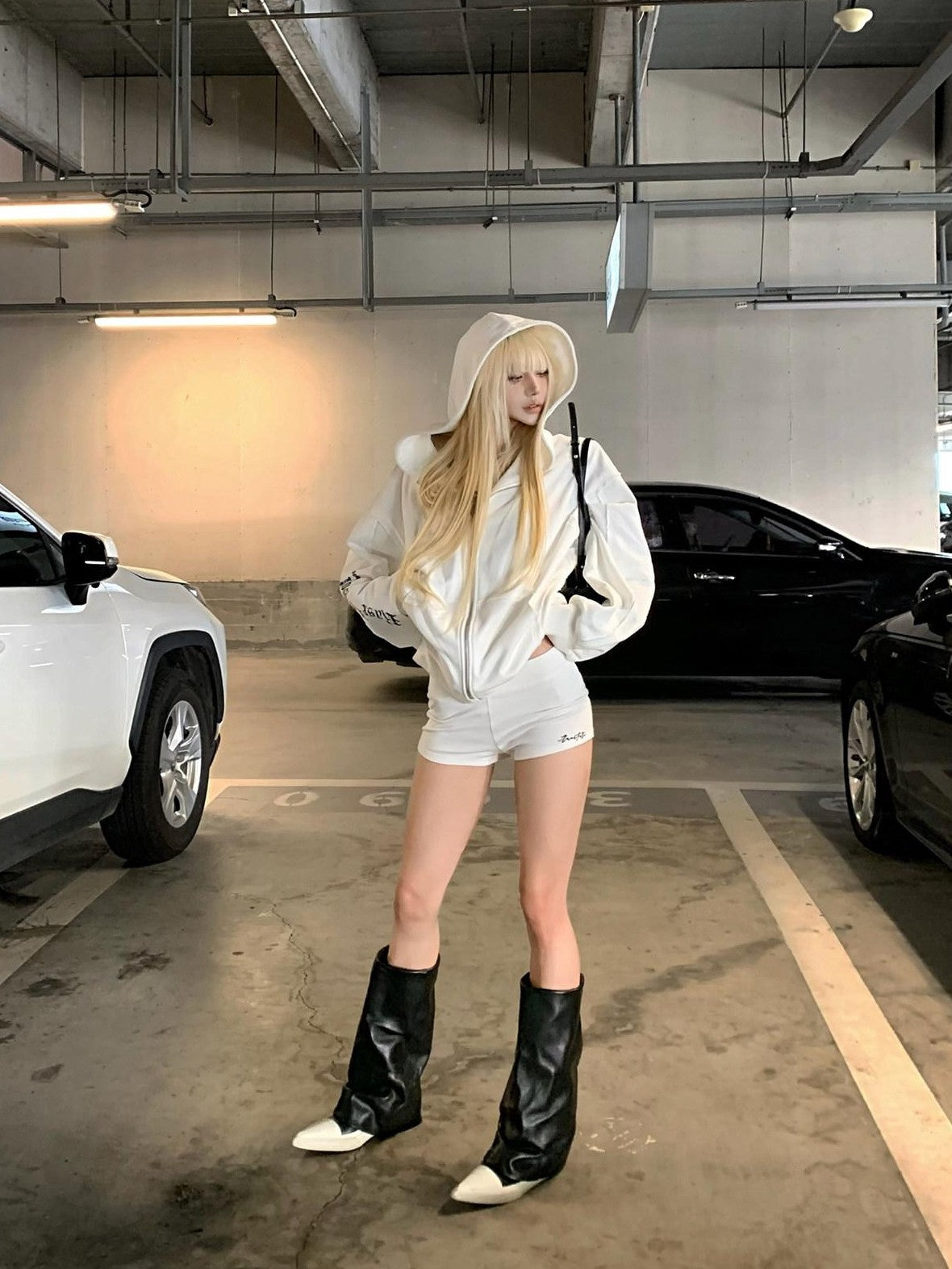 Rase le sol White Oversized Loose Open Front American Streetwear Women's Zip-up Hoodies