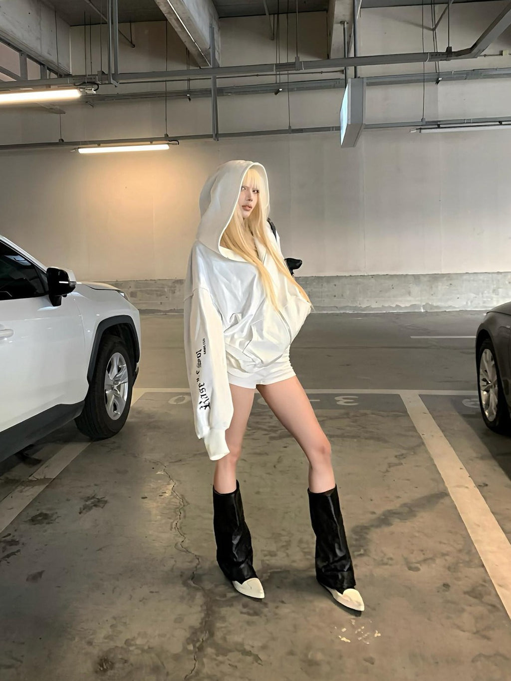 Rase le sol White Oversized Loose Open Front American Streetwear Women's Zip-up Hoodies