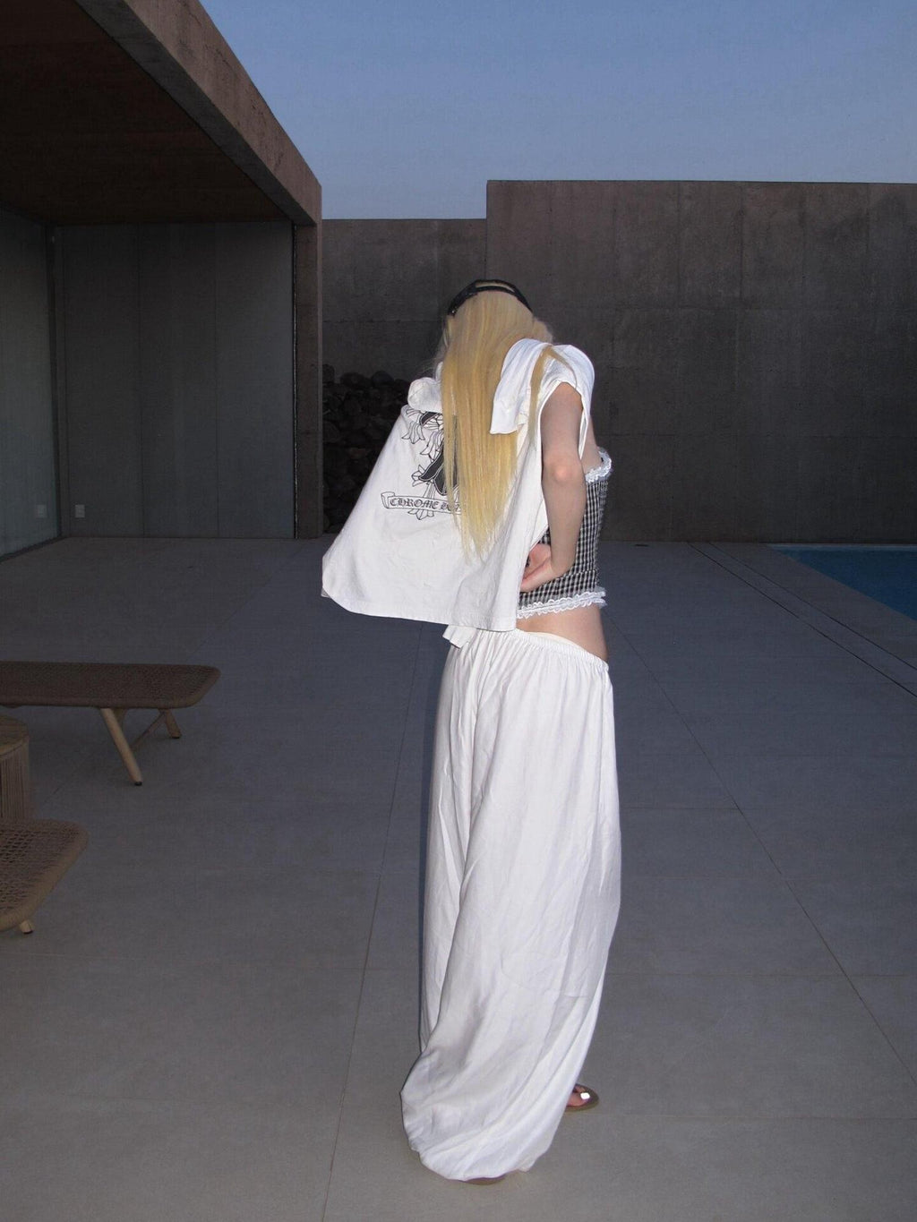 Rase le sol White Relaxed Loose Comfy Casual Bloomers Women's Wide-leg Pants