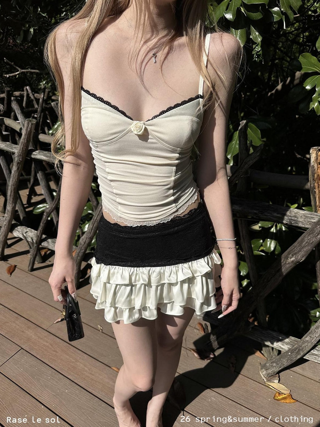 Rase le sol White Rose Lace Trim Mesh Panel Women's Sheer Lace Mesh Camisoles