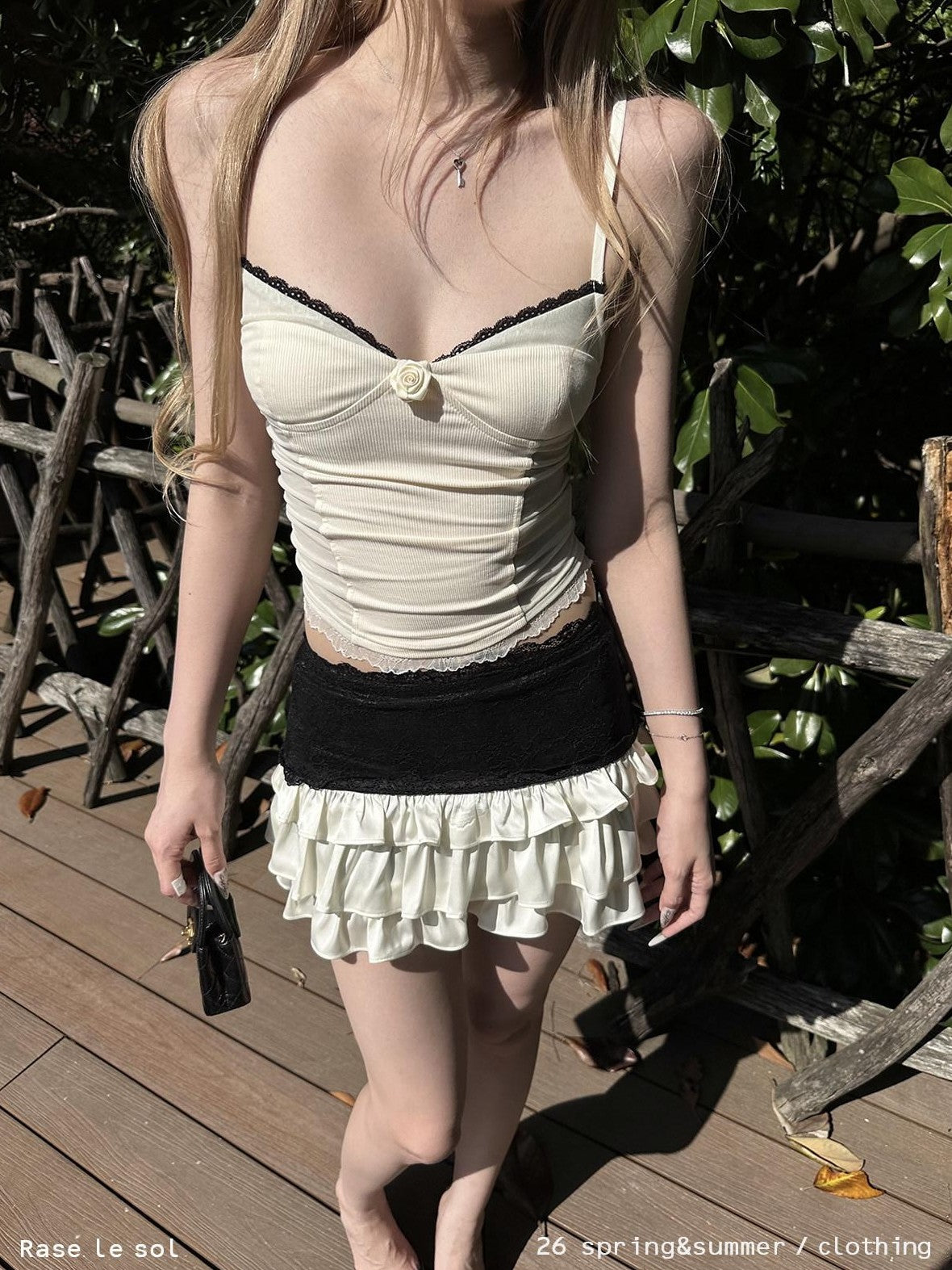 Rase le sol White Rose Lace Trim Mesh Panel Women's Sheer Lace Mesh Camisoles