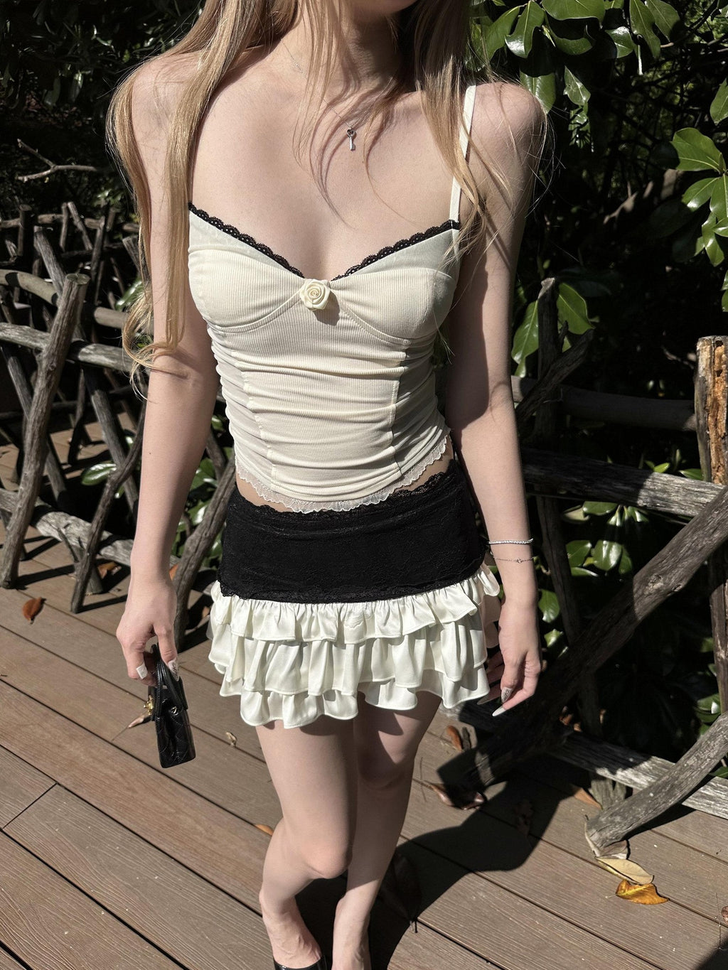 Rase le sol White Rose Lace Trim Mesh Panel Women's Sheer Lace Mesh Camisoles