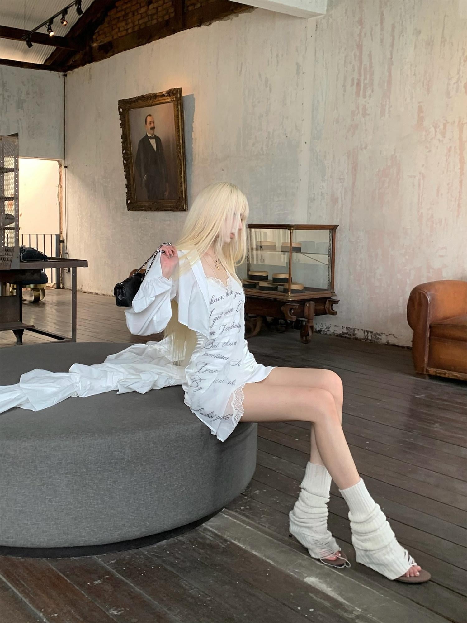Rase le sol White Ruffled Spaghetti Strap Shirt Style Women's Mesh Tulle Slip Mini Dresses