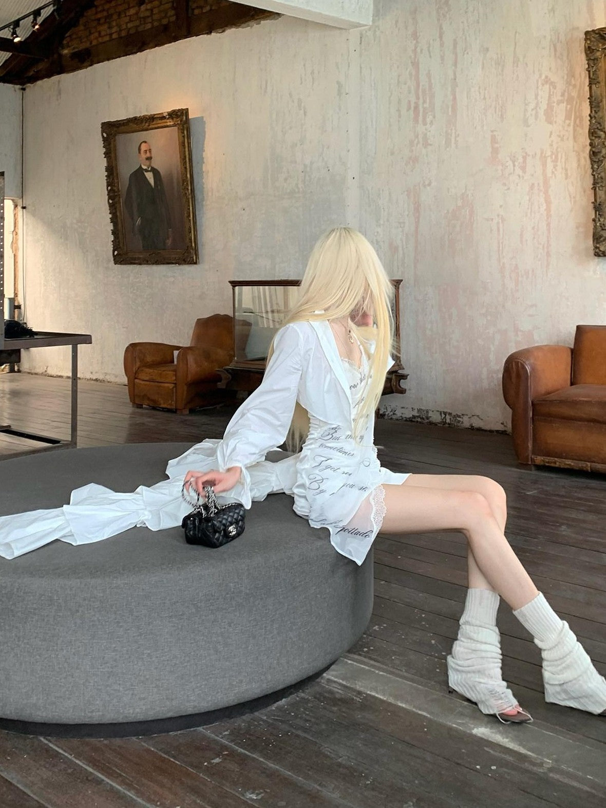 Rase le sol White Ruffled Spaghetti Strap Shirt Style Women's Mesh Tulle Slip Mini Dresses