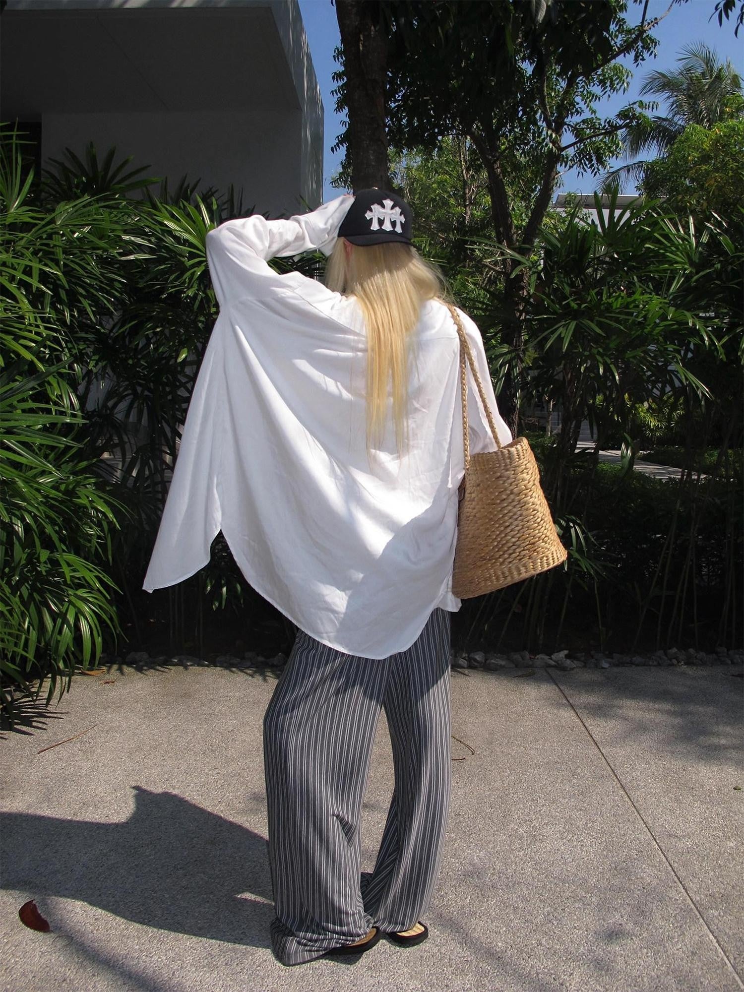Rase le sol White Slouchy Relaxed Loose Oversized Shirt Style Women's Overshirts