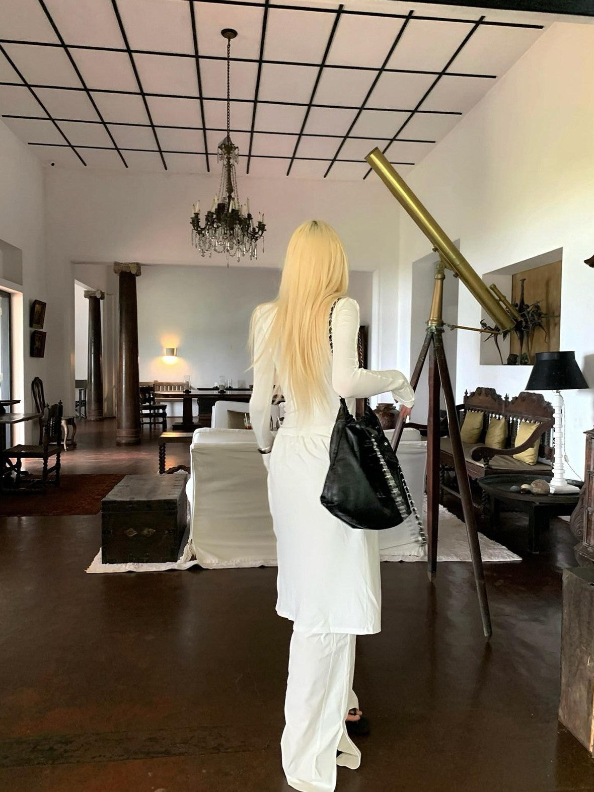 Rase le sol White Split Hem Utility Cargo Loose Straight Women's Wide-leg Pants
