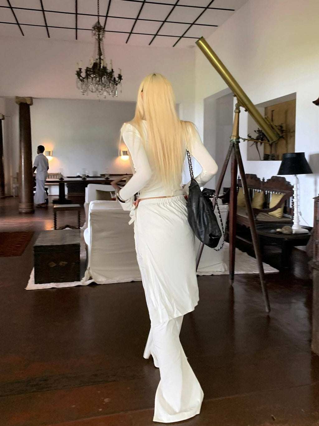 Rase le sol White Split Hem Utility Cargo Loose Straight Women's Wide-leg Pants