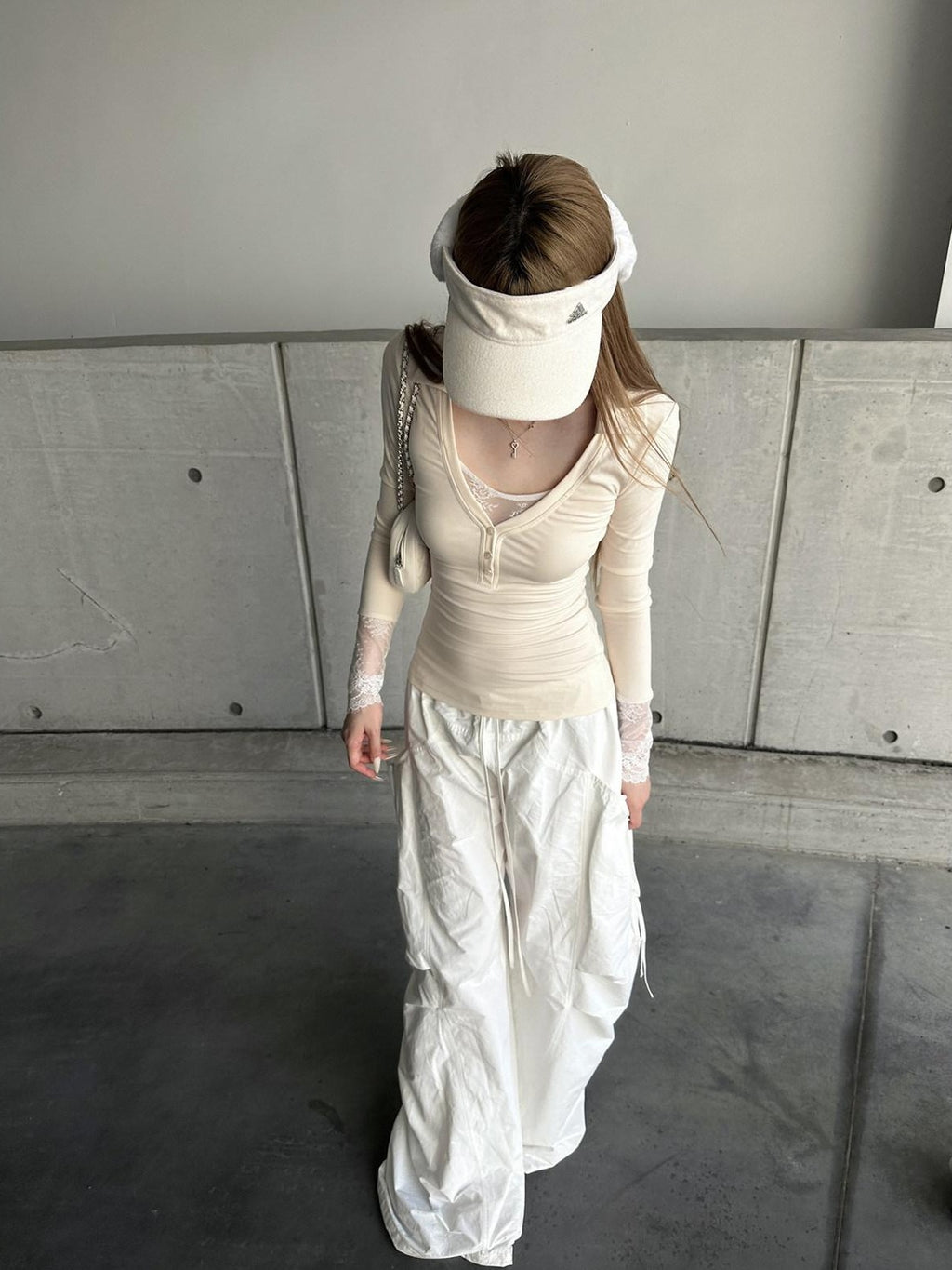 Rase le sol White Stealth Utility Relaxed Straight Casual Women's Wide-leg Pants