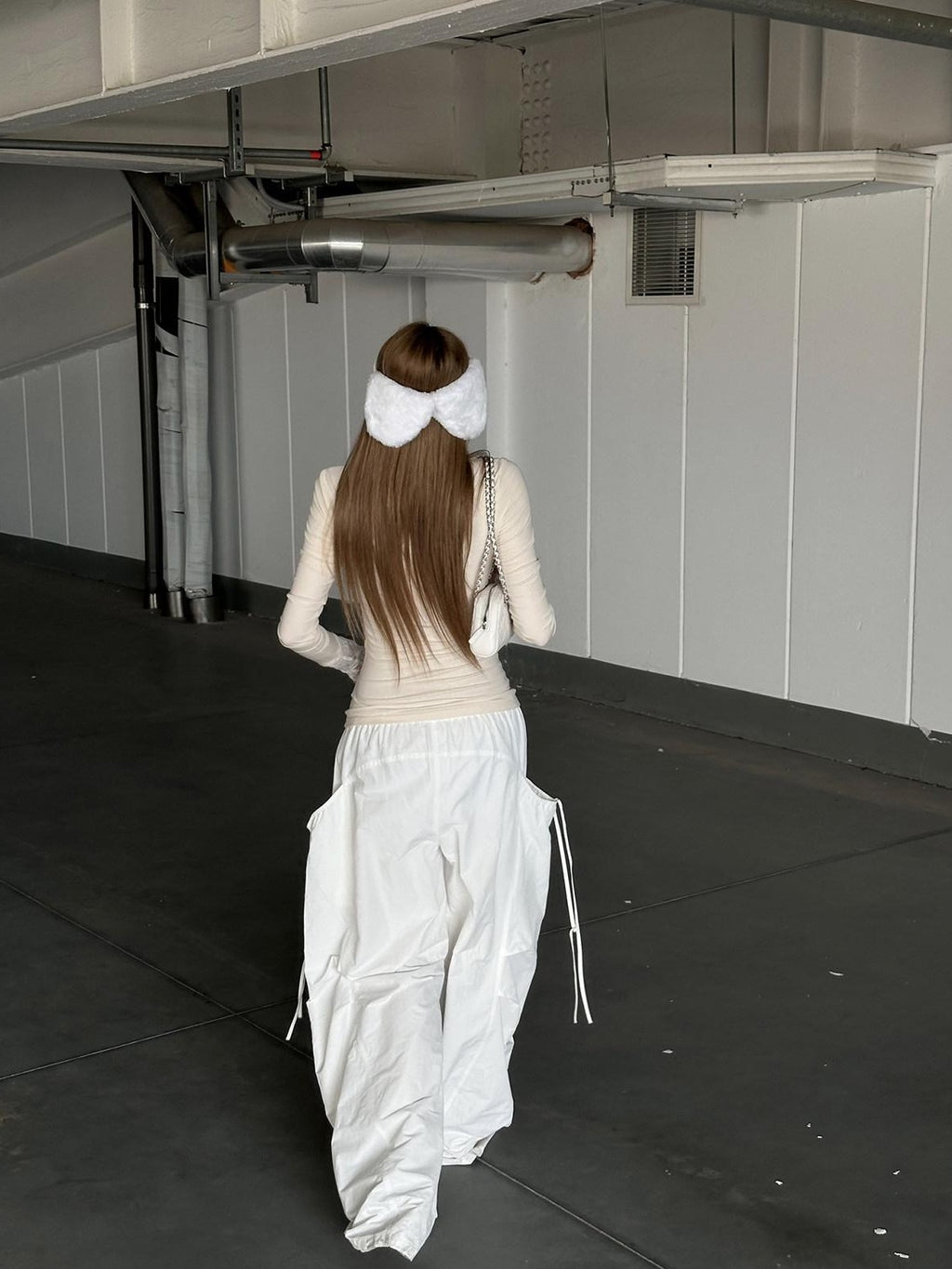 Rase le sol White Stealth Utility Relaxed Straight Casual Women's Wide-leg Pants