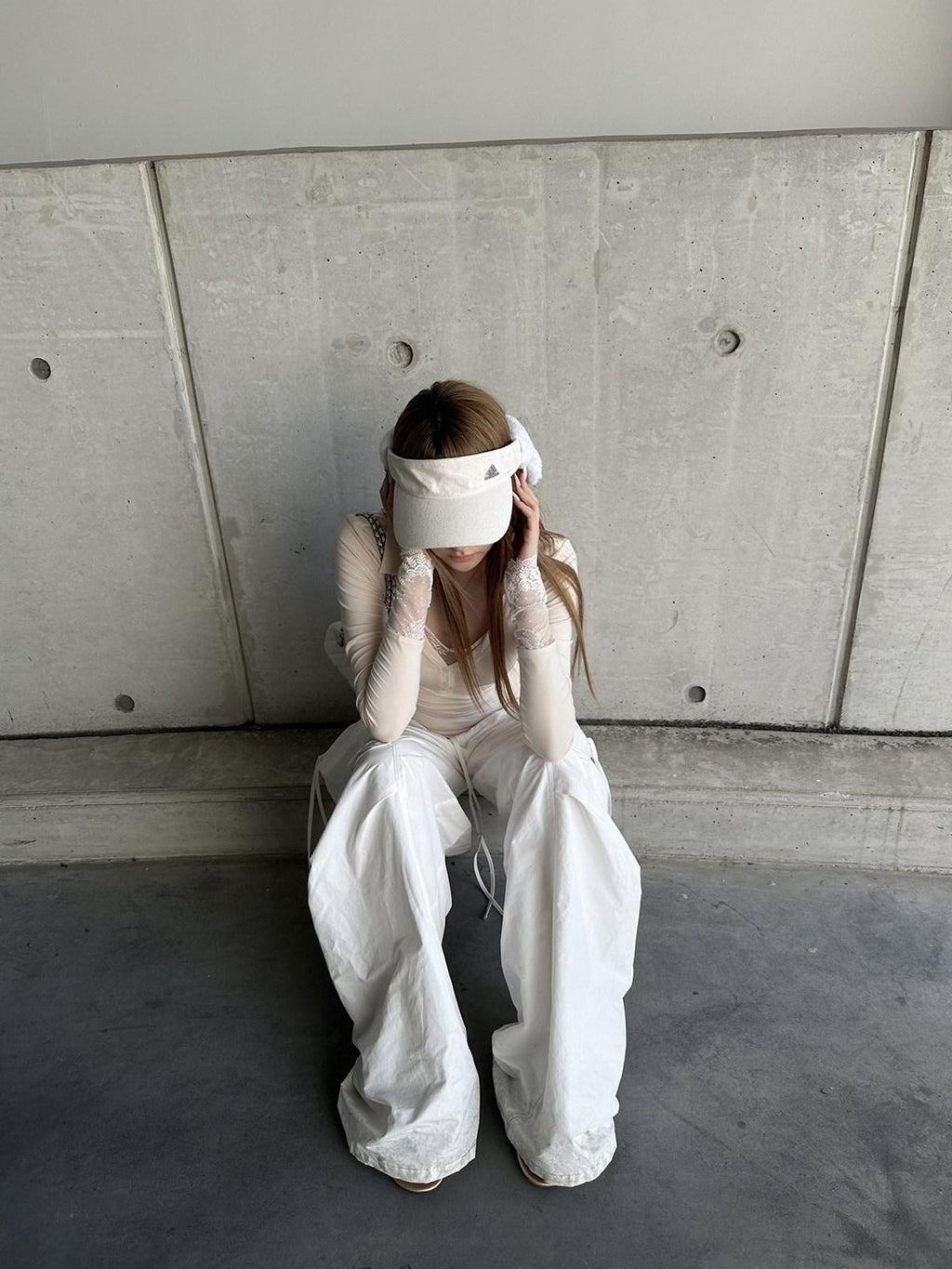 Rase le sol White Stealth Utility Relaxed Straight Casual Women's Wide-leg Pants