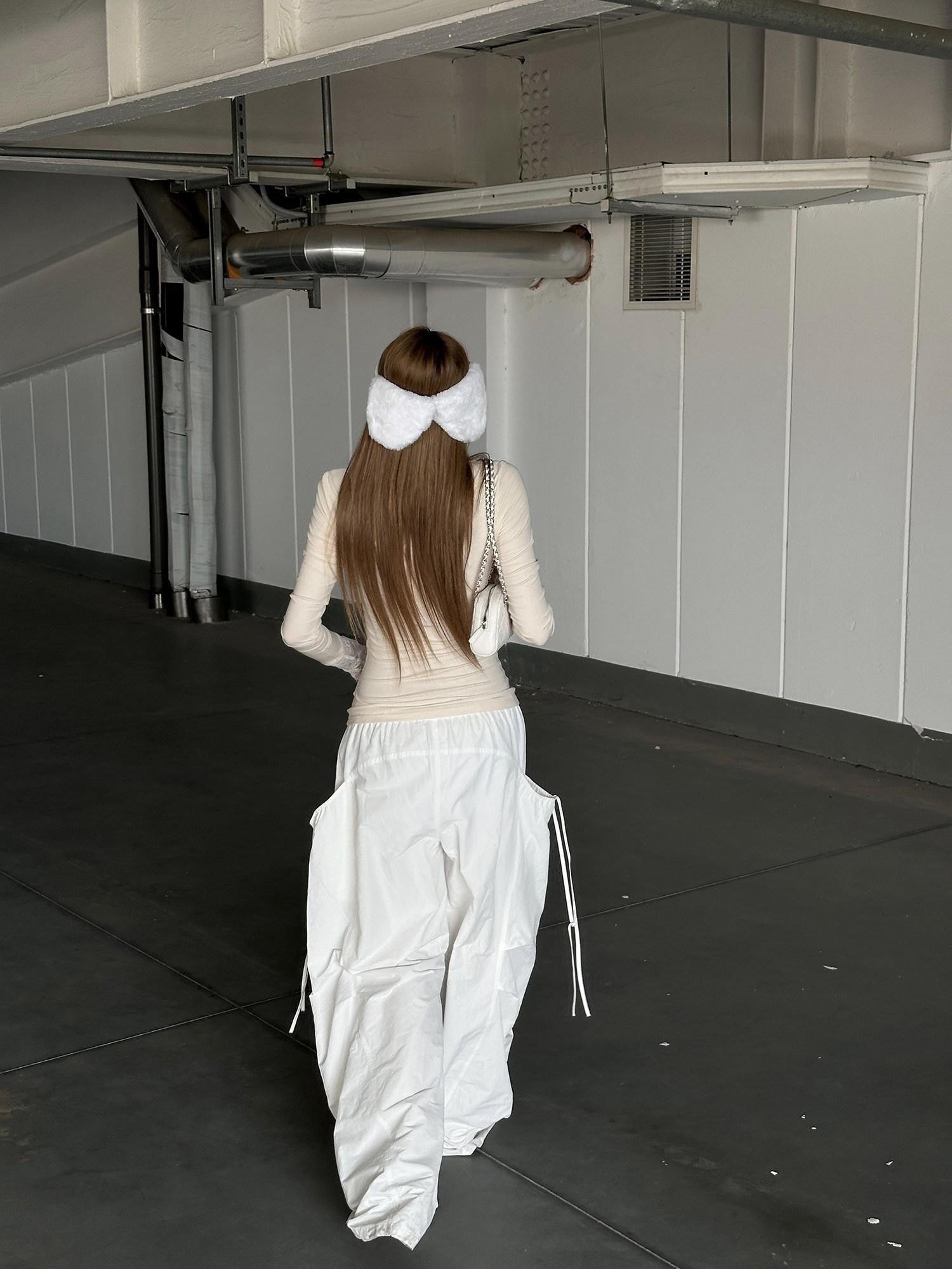Rase le sol White Stealth Utility Relaxed Straight Casual Women's Wide-leg Pants