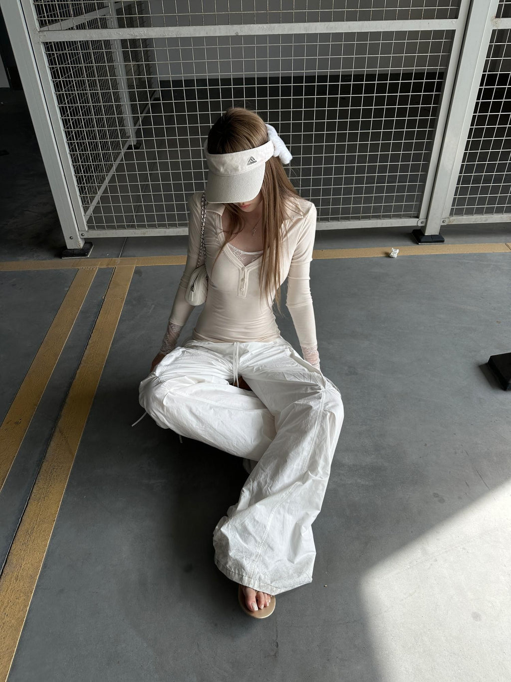 Rase le sol White Stealth Utility Relaxed Straight Casual Women's Wide-leg Pants