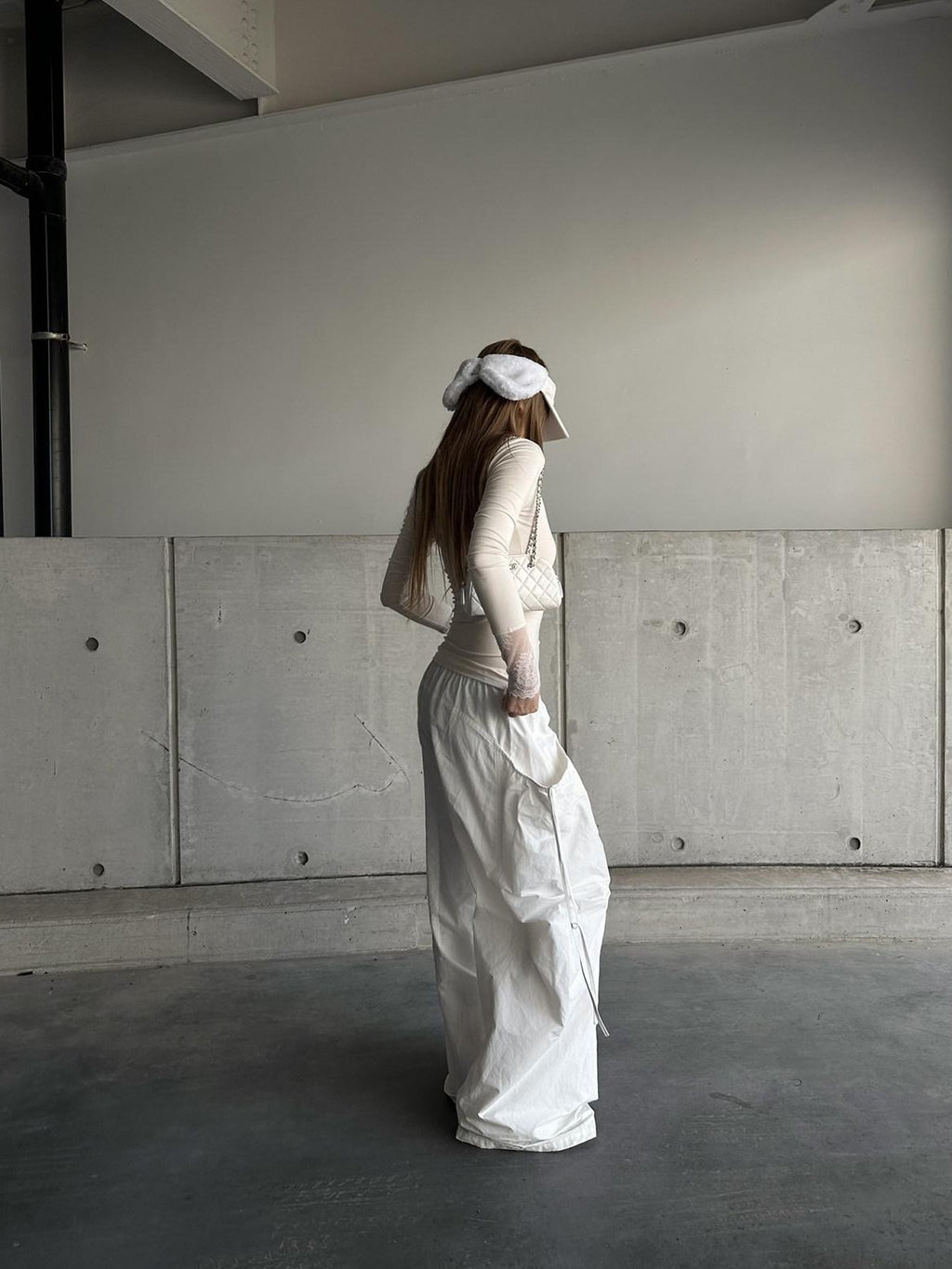Rase le sol White Stealth Utility Relaxed Straight Casual Women's Wide-leg Pants