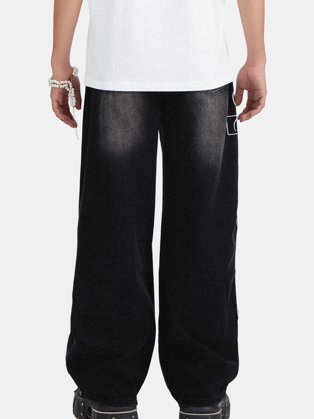 RebelSeed American Punk Washed Distressed Printed Women's Denim Wide-leg Jeans