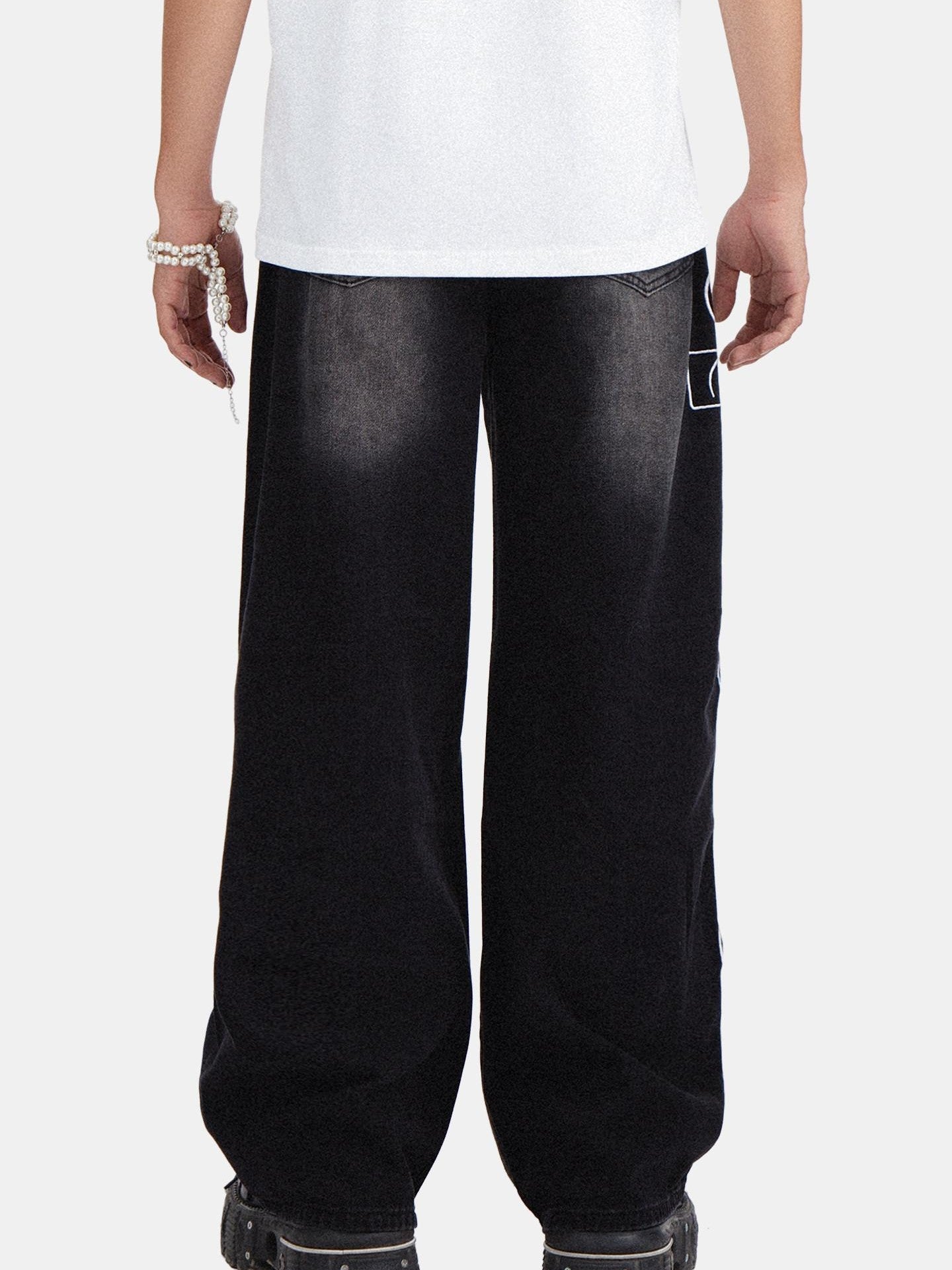 RebelSeed American Punk Washed Distressed Printed Women's Denim Wide-leg Jeans