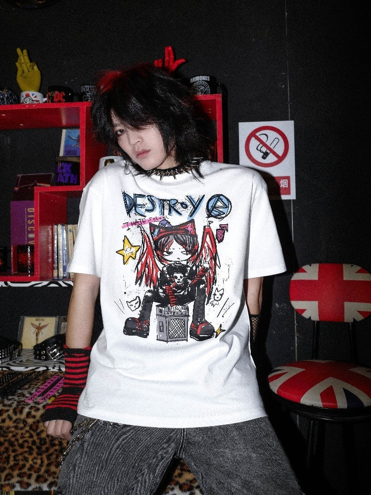 RebelSeed_Angel_Graffiti_Punk_Cartoon_Print_Women's_Cotton_Short_Sleeve_T-shirts_904723777157_MISSTT
