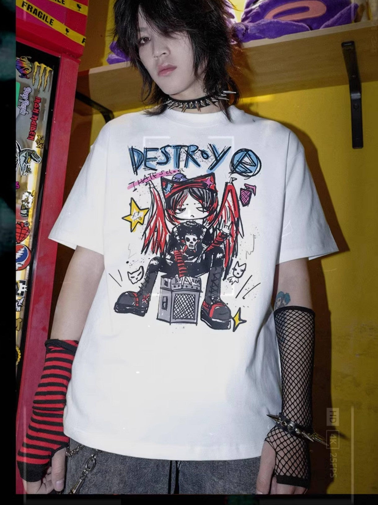 RebelSeed Angel Graffiti Punk Cartoon Print Women's Cotton Short Sleeve T-shirts