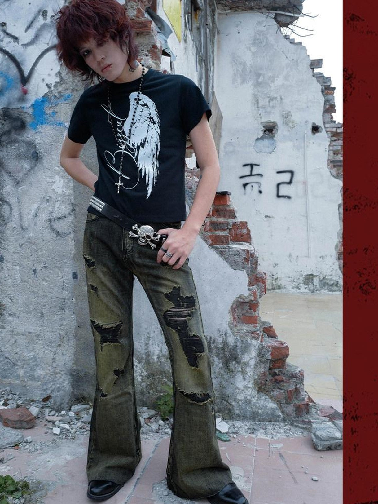 RebelSeed Angel Wings Cross Hot Print Slim Gothic Women's Cotton Short Sleeve T-shirts