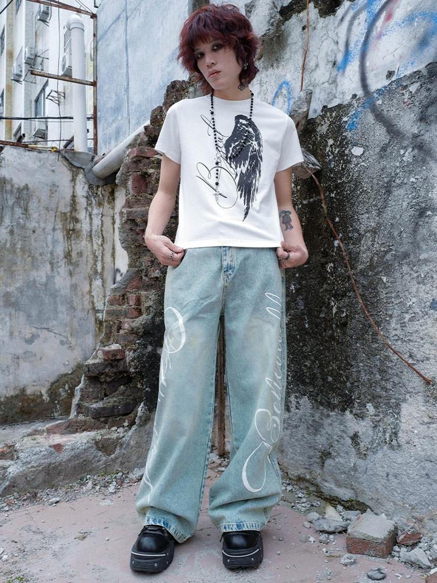 RebelSeed Angel Wings Cross Hot Print Slim Gothic Women's Cotton Short Sleeve T-shirts