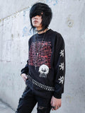 RebelSeed Anime Handdrawn Metal Heat Transfer Print Women's Cotton Long Sleeve T-shirts