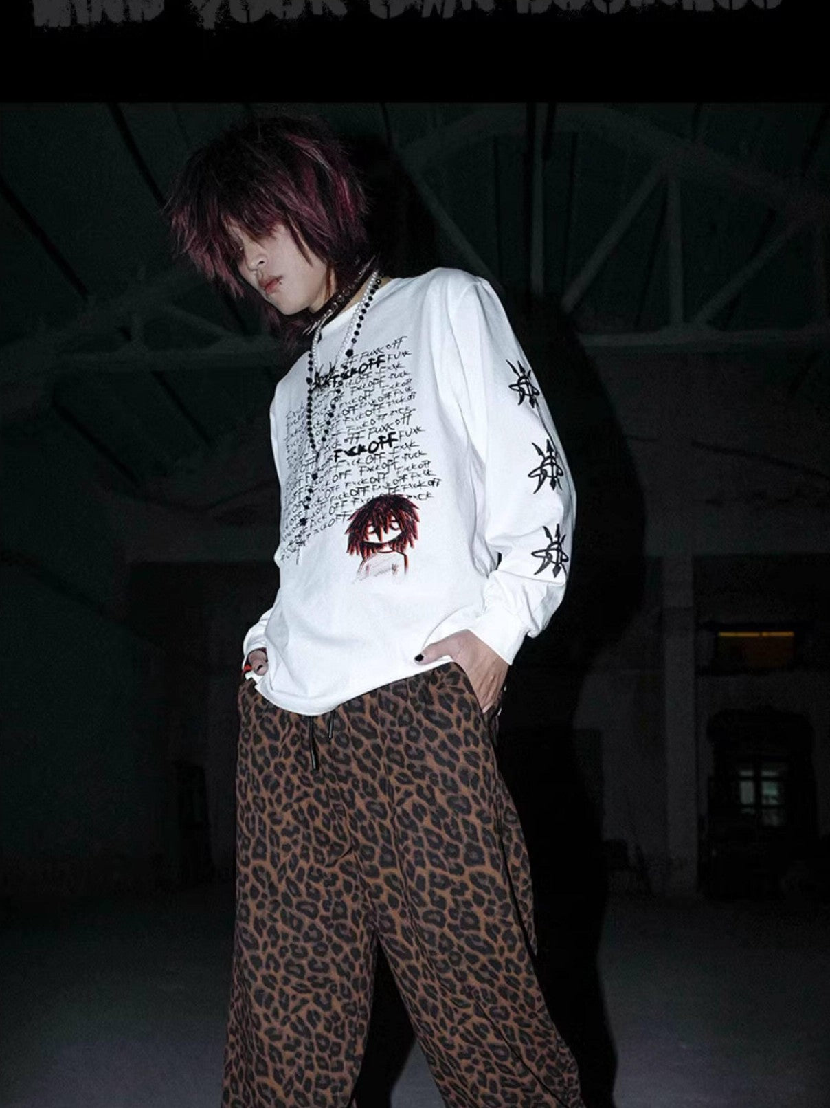RebelSeed Anime Handdrawn Metal Heat Transfer Print Women's Cotton Long Sleeve T-shirts