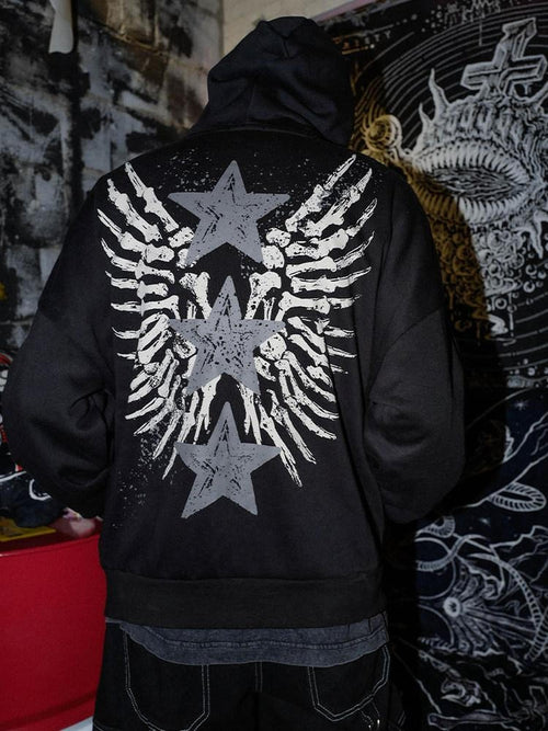 RebelSeed Black Angel Wing Graphic Rock Subculture Women's Cotton Zip-up Hoodies