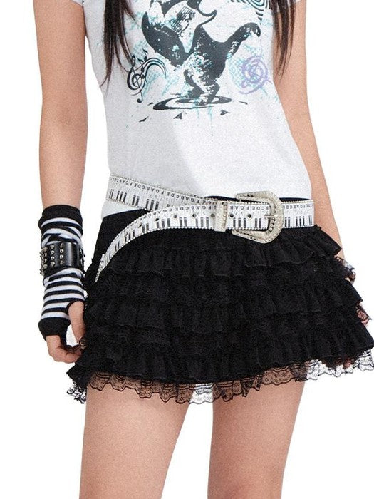 RebelSeed Black Asymmetric Patchwork Ruffle Hem High Waist Women's Polyester Mini Skirts