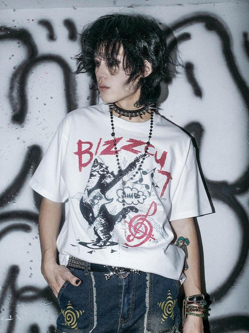 RebelSeed Black Cat Rock Lettered Heat Transfer Women's Cotton Short Sleeve T-shirts