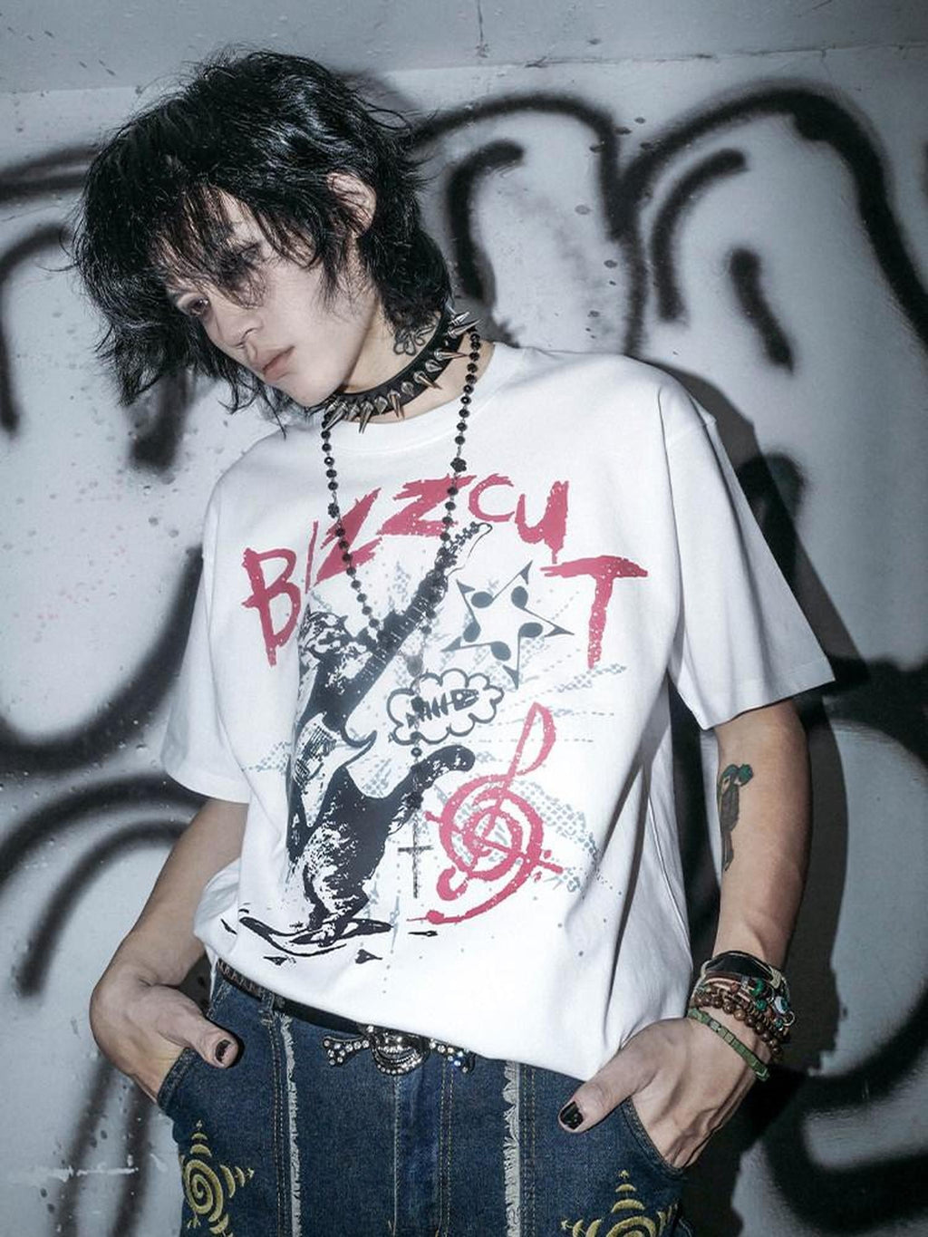 RebelSeed Black Cat Rock Lettered Heat Transfer Women's Cotton Short Sleeve T-shirts