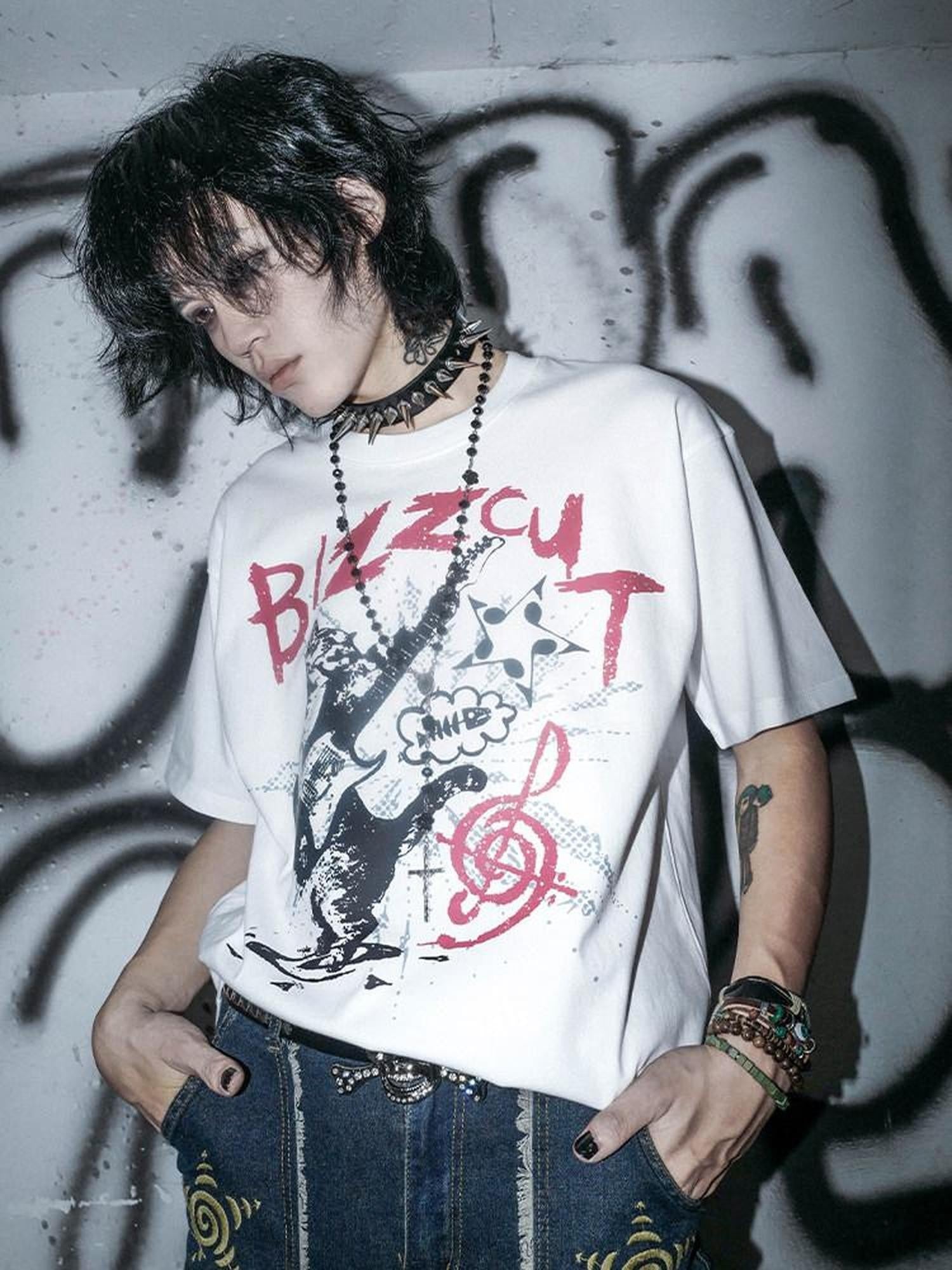 RebelSeed Black Cat Rock Lettered Heat Transfer Women's Cotton Short Sleeve T-shirts