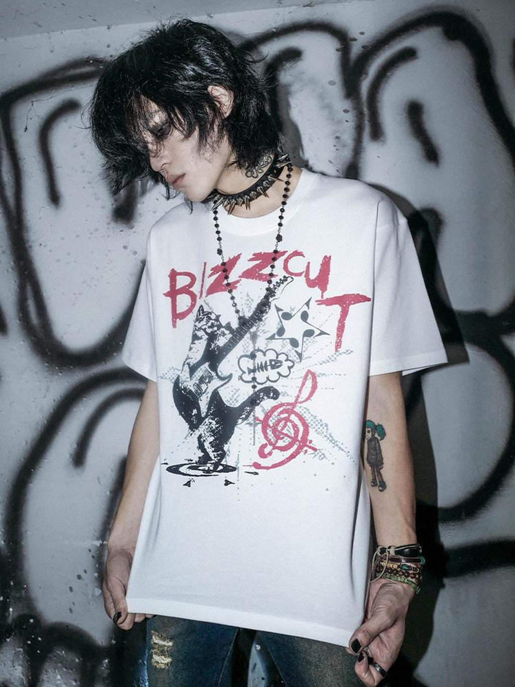 RebelSeed Black Cat Rock Lettered Heat Transfer Women's Cotton Short Sleeve T-shirts