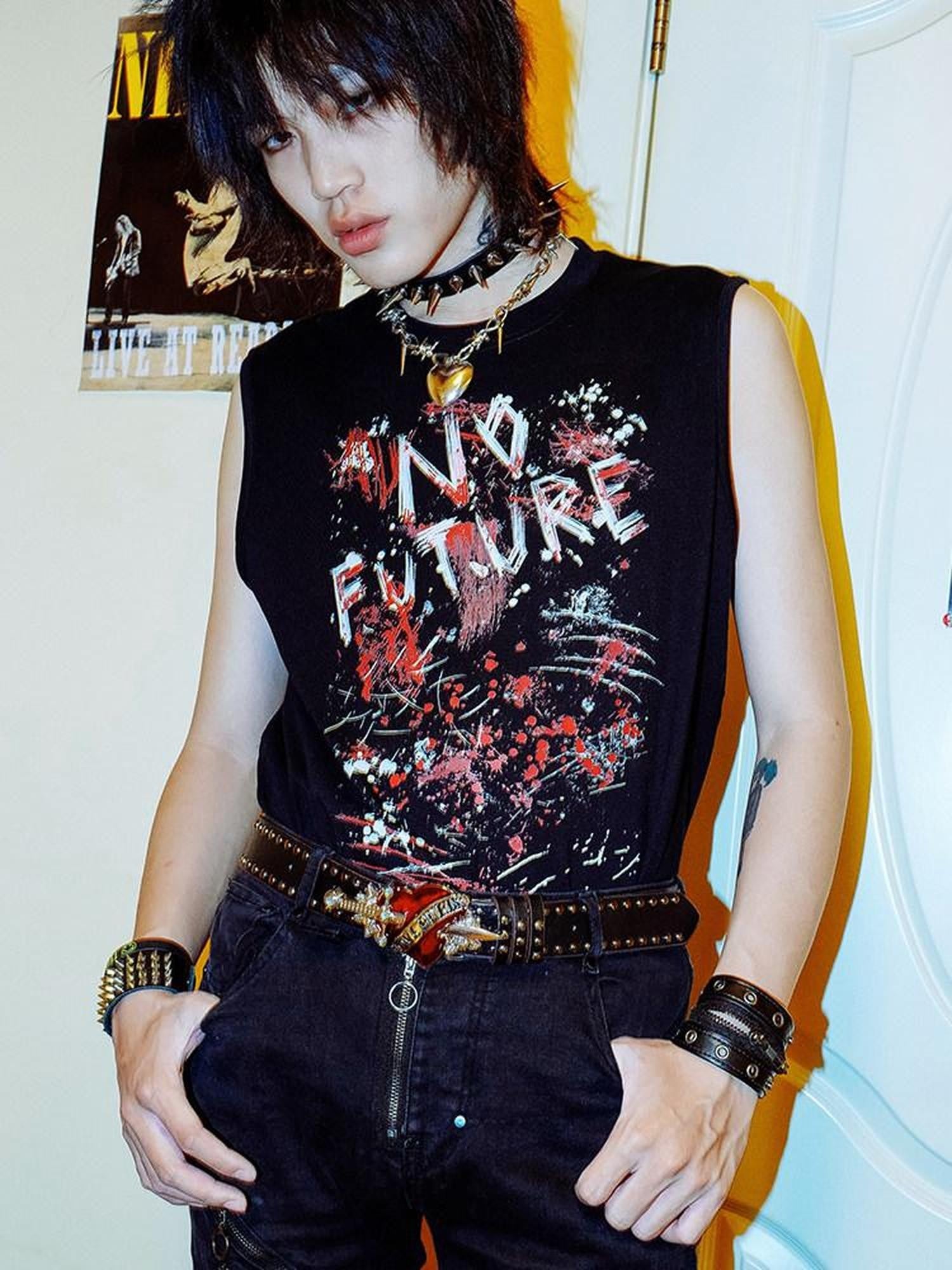 RebelSeed Black Distressed Punk Heat Transfer Character Women's Cotton Tank Tops