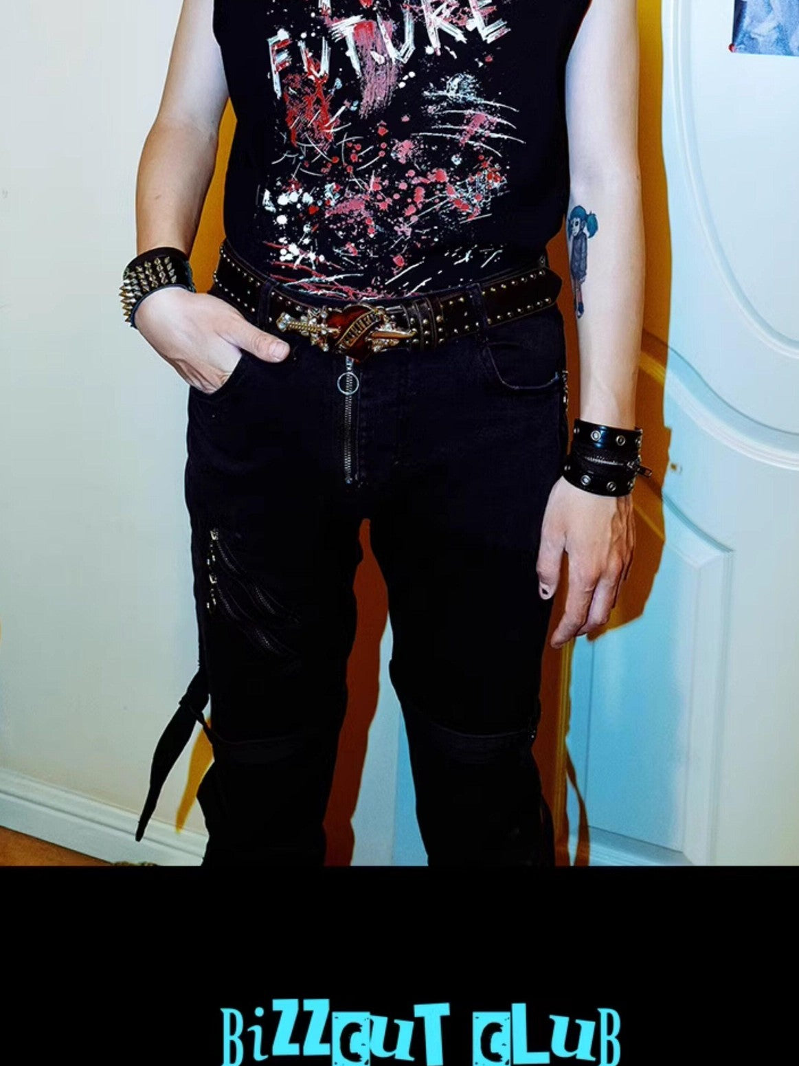 RebelSeed Black Distressed Punk Heat Transfer Character Women's Cotton Tank Tops
