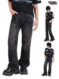 RebelSeed Black Distressed Snowwash Punk Y2k Women's Cotton Denim Straight-leg Jeans