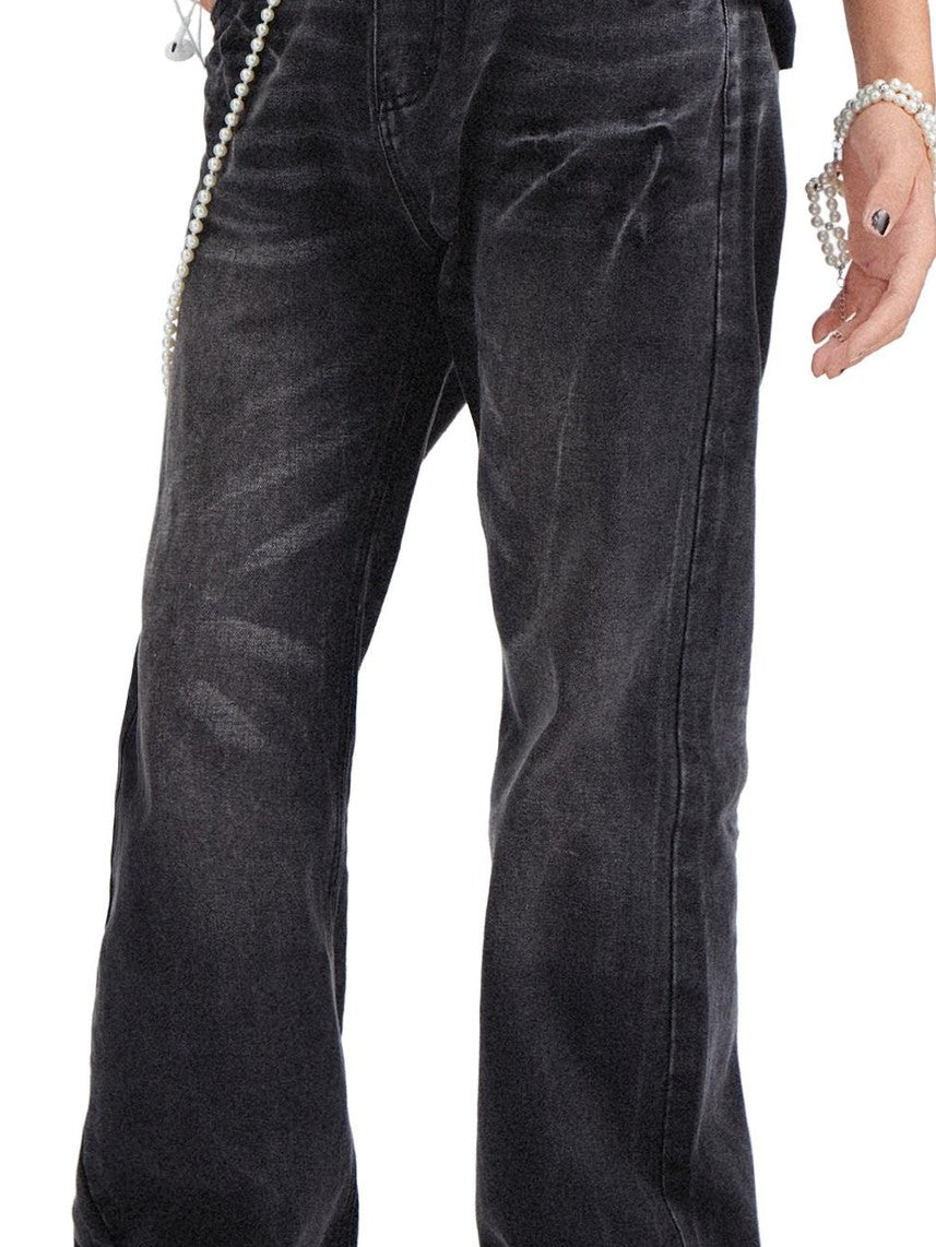 RebelSeed Black Distressed Snowwash Punk Y2k Women's Cotton Denim Straight-leg Jeans