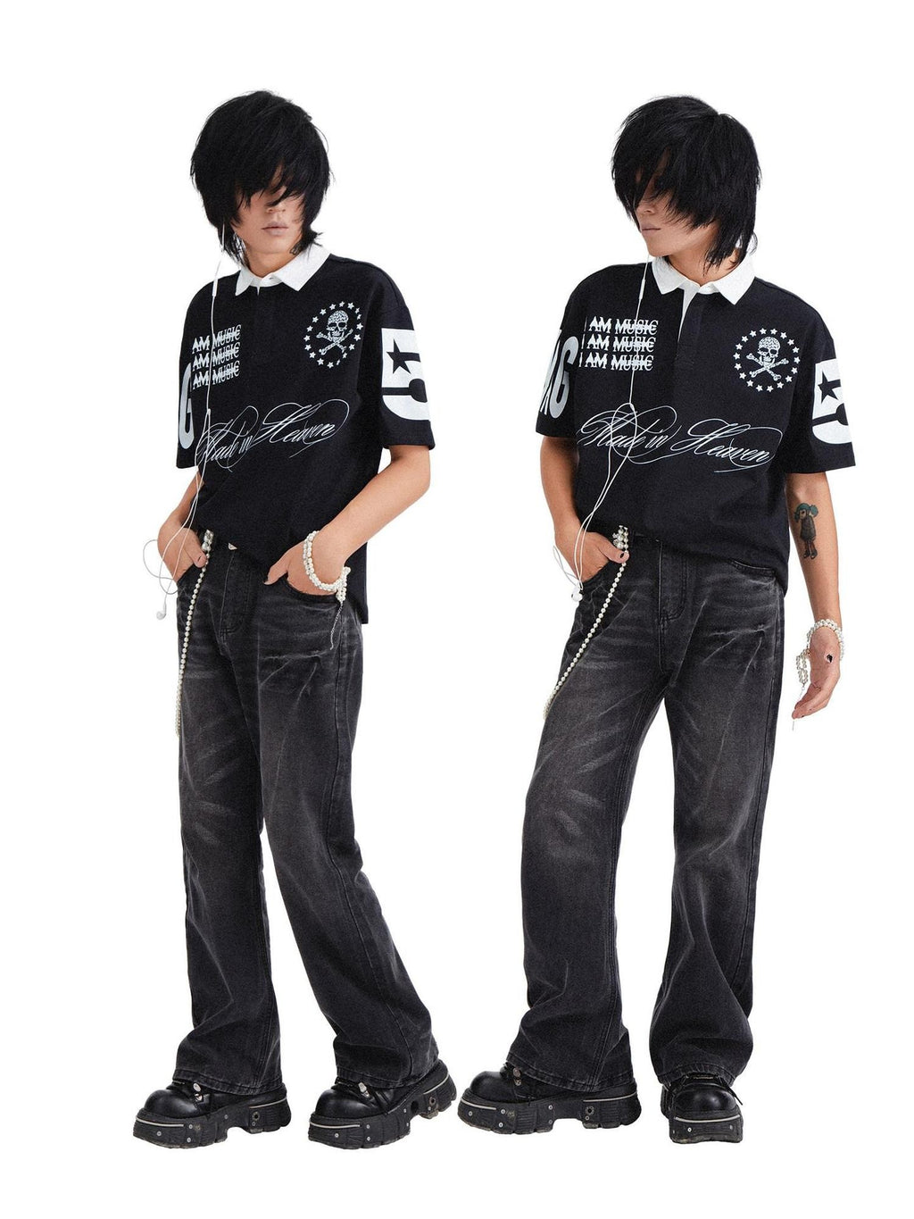 RebelSeed Black Distressed Snowwash Punk Y2k Women's Cotton Denim Straight-leg Jeans