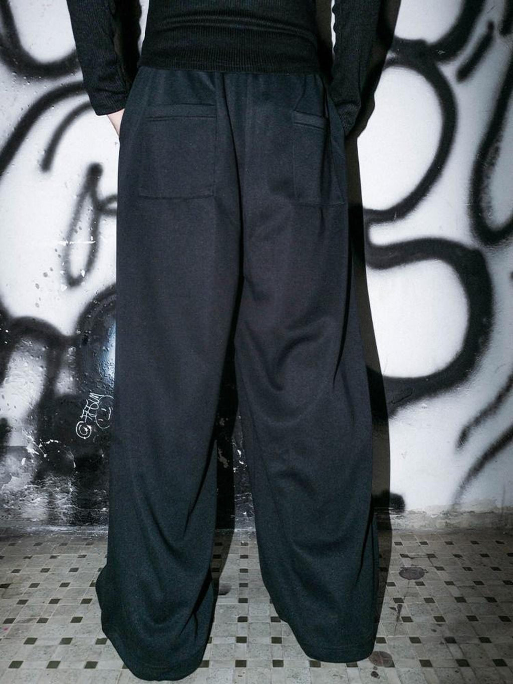 RebelSeed Black Gothic Crystal Cross Drawstring Women's Cotton Wide-leg Pants