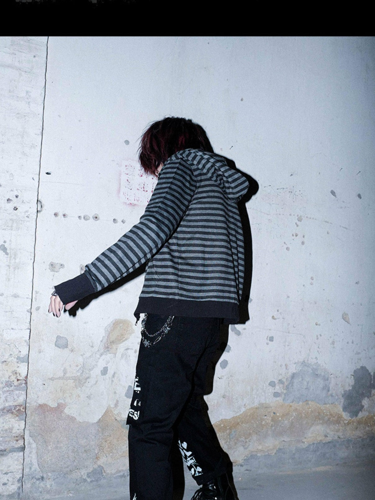 RebelSeed Black Grey Striped Gel Print Patch Pockets Women's Cotton Zip-up Hoodies