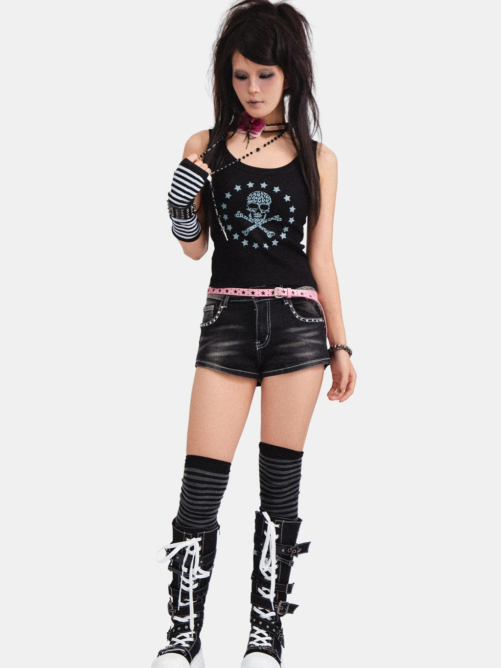 RebelSeed Black H Silhouette Punk Skull Print Slim Fit Women's Cotton Tank Tops