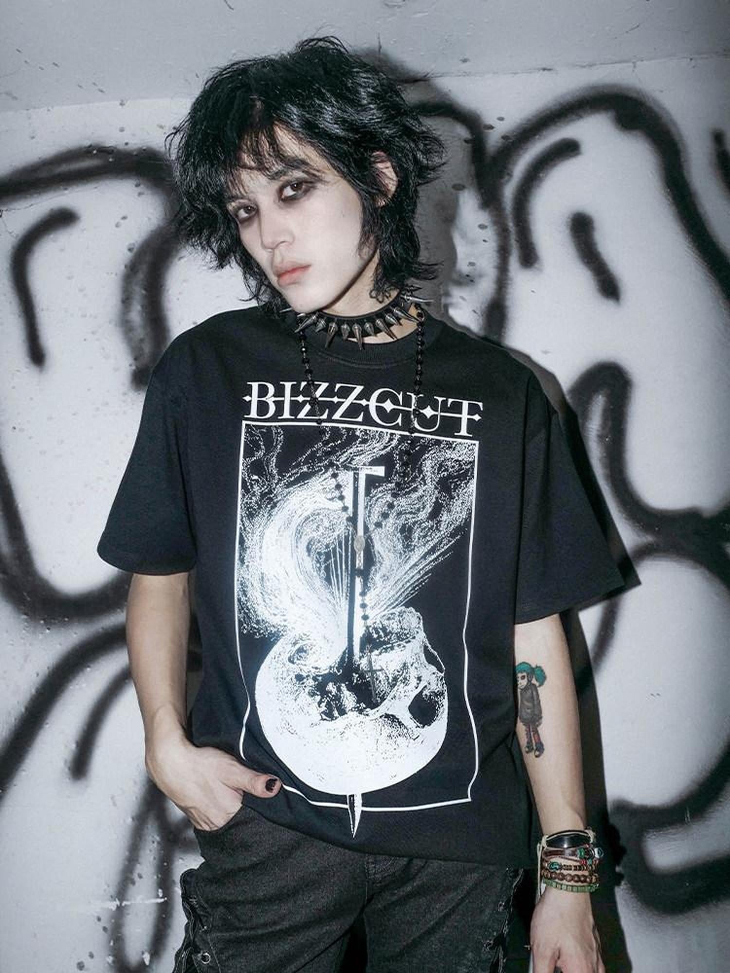 RebelSeed Black Letter Heat Transfer Oversized Drop Women's Cotton Short Sleeve T-shirts