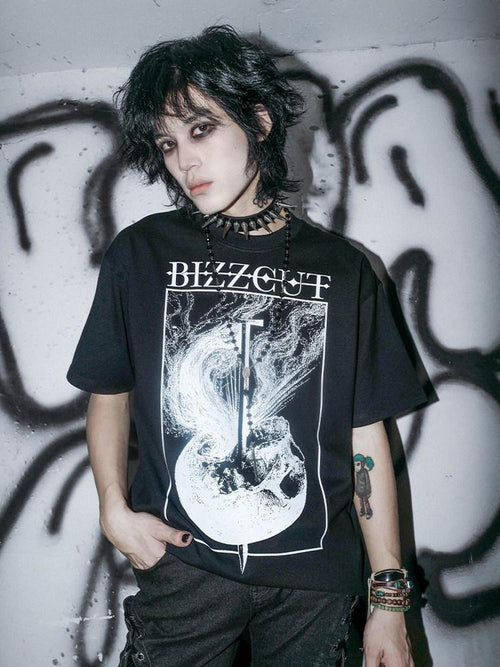 RebelSeed Black Letter Heat Transfer Oversized Drop Women's Cotton Short Sleeve T-shirts