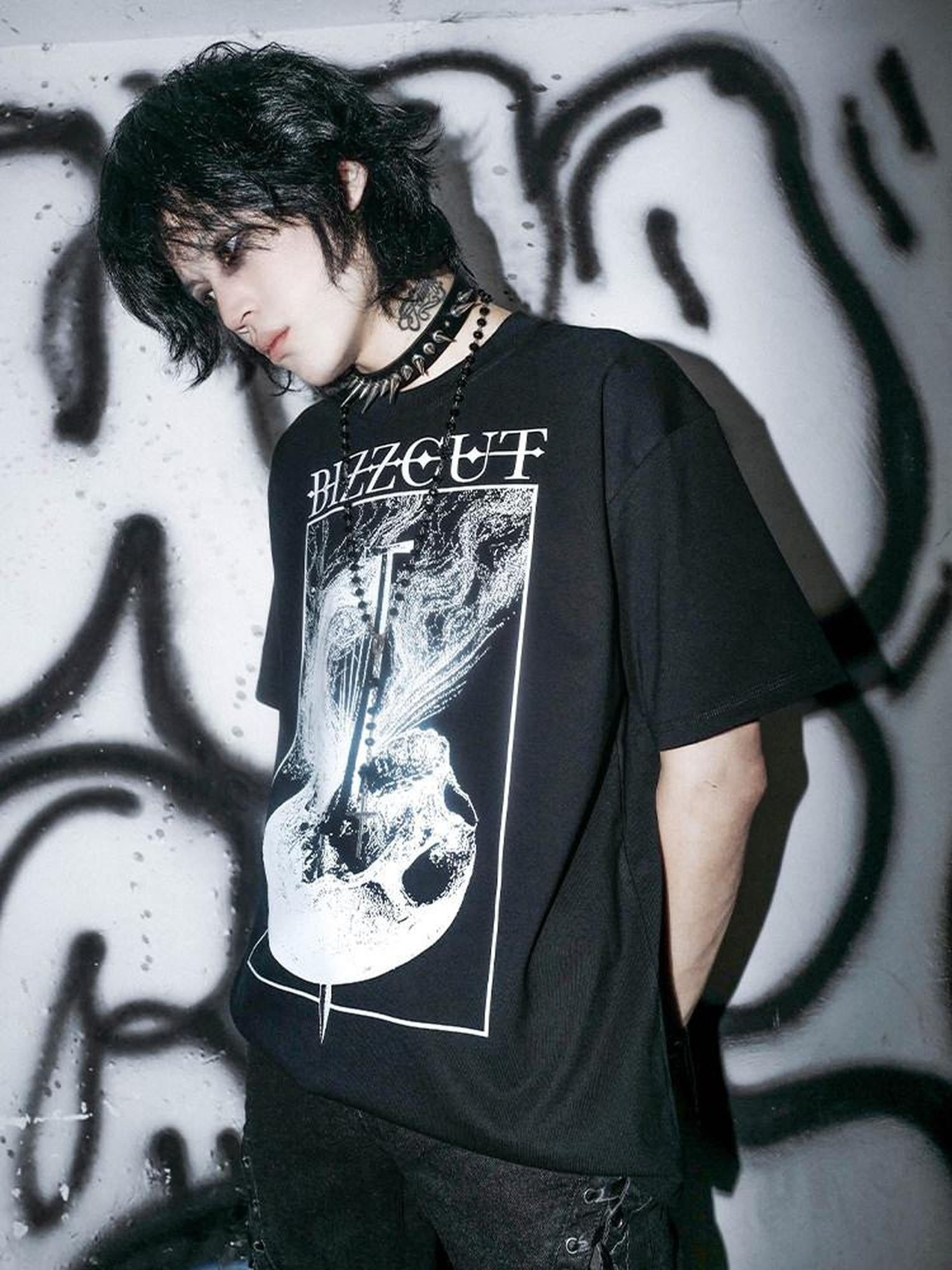 RebelSeed Black Letter Heat Transfer Oversized Drop Women's Cotton Short Sleeve T-shirts