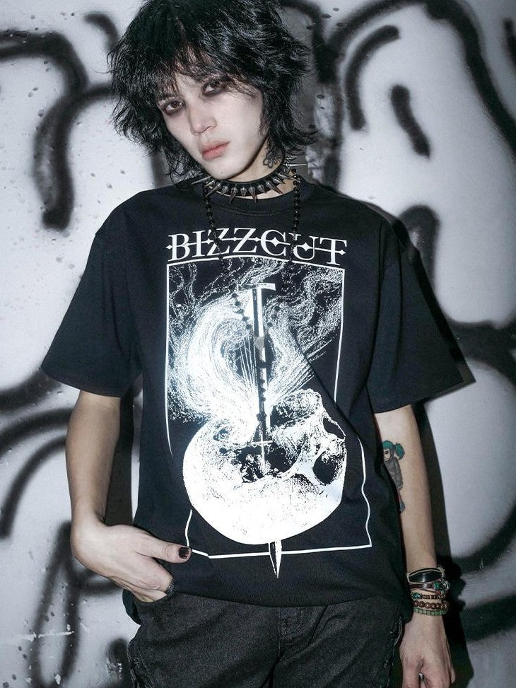 RebelSeed Black Letter Heat Transfer Oversized Drop Women's Cotton Short Sleeve T-shirts