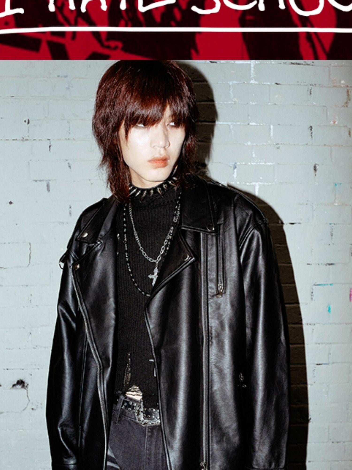 RebelSeed Black Oversize Punk Rock Biker Midlength Pointed Lapel Women's Leather Jackets