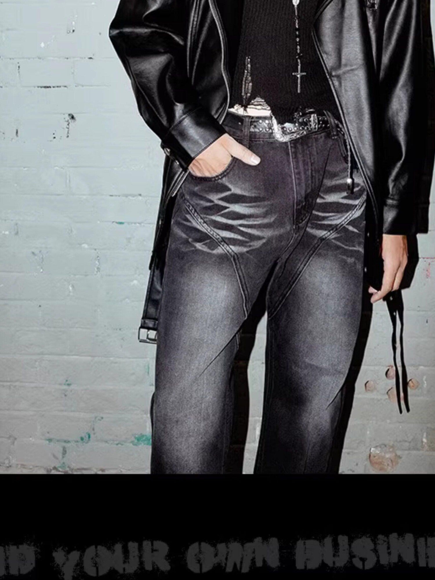 RebelSeed Black Oversize Punk Rock Biker Midlength Pointed Lapel Women's Leather Jackets