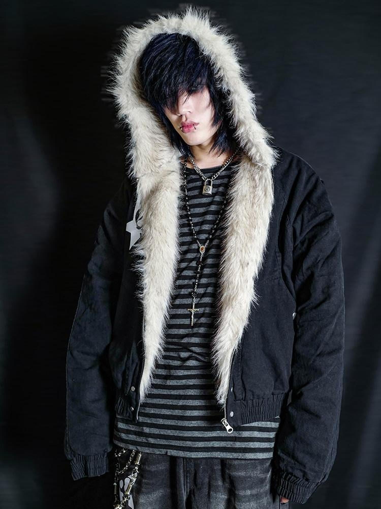 RebelSeed Black Patchwork Skull Print Heat Transfer Hooded Women's Puffer Jackets