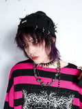 RebelSeed Black Perforated Rivet Badge Stitch Rolled Brim Women's Polyester Beanies